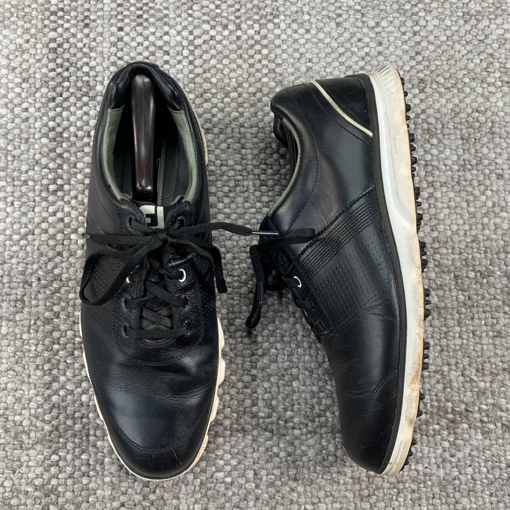 FootJoy DryJoys Tour Golf Shoes Mens 10.5 M Black Leather Spikeless 53697 FJ